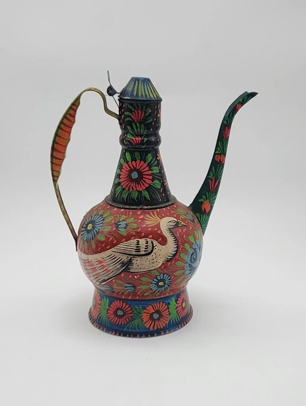 Vintage Boho Traditional Persian Folk Art Decorative Floral Motifs Tin Pitcher